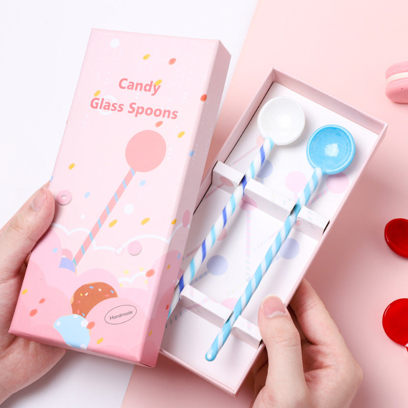 6.5 Inch Blue and White Glass Spoon And Stirrer Set Of 2