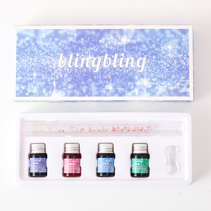 Bling Glass Dip Pen With 4 Ink Bottles