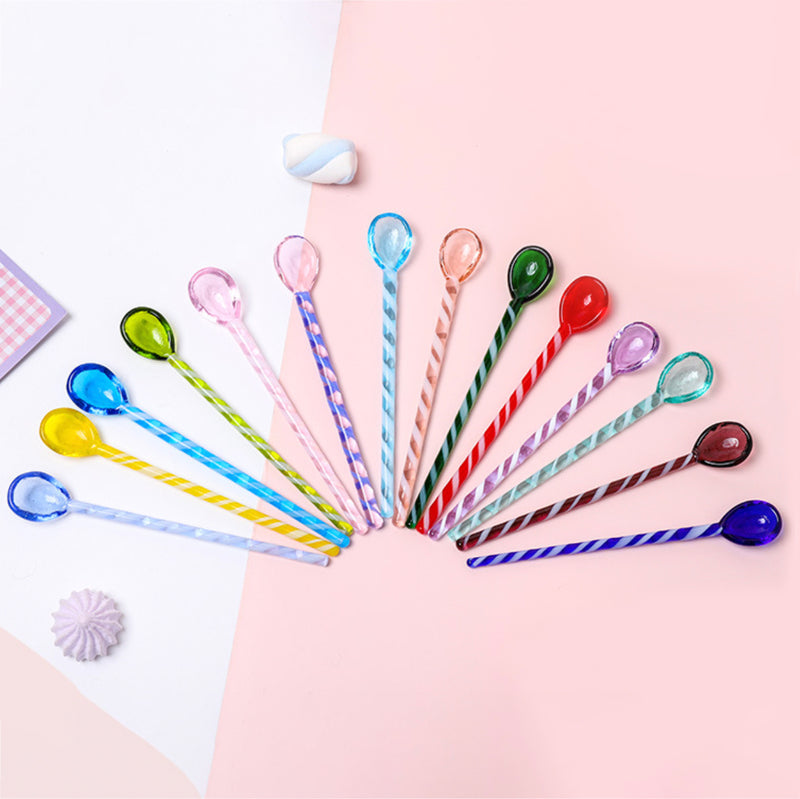 Purple Blue Glass Stirrer Spoon Set Of Two 6.5 Inch