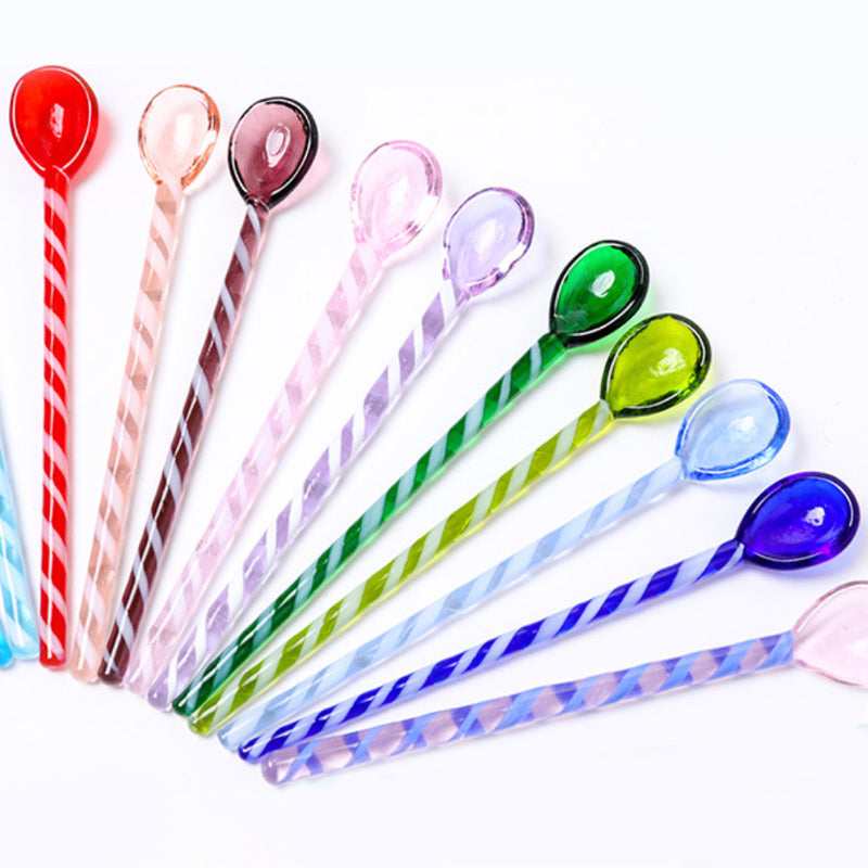 Purple Blue Glass Stirrer Spoon Set Of Two 6.5 Inch