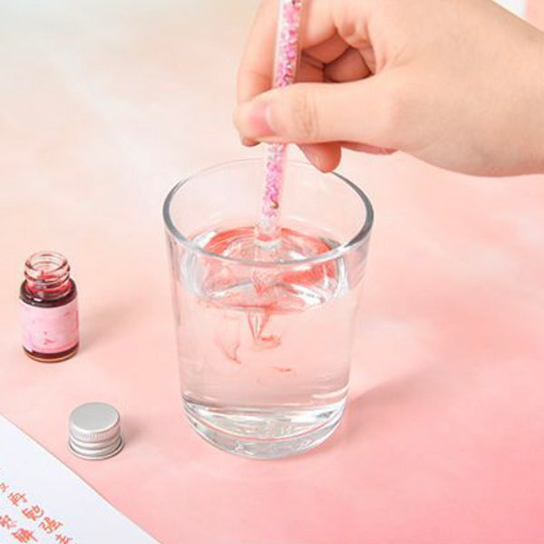 Sakura Flower Charm Glass Calligraphy Pen With Ink Bottle