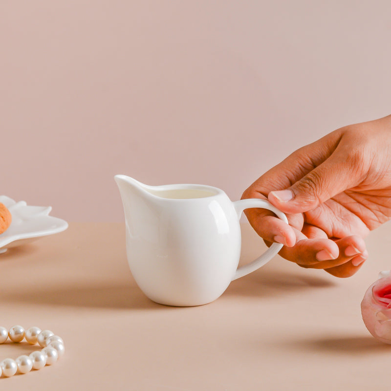 Riona Ceramic Creamer White - Coffee creamer, milk pot | Milk pot for Dining table & Home decor