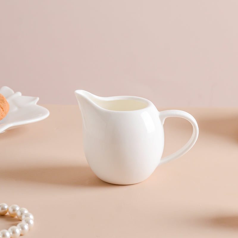 Riona Ceramic Creamer White - Coffee creamer, milk pot | Milk pot for Dining table & Home decor