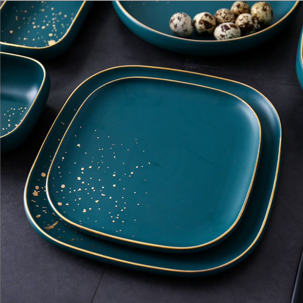 CARA square dinner plate - midnight green - Serving plate, rice plate, ceramic dinner plates| Plates for dining table & home decor