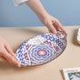 Mandala Blue Ceramic Baking Plate With Handle - Ceramic platter, serving platter, fruit platter | Plates for dining table & home decor