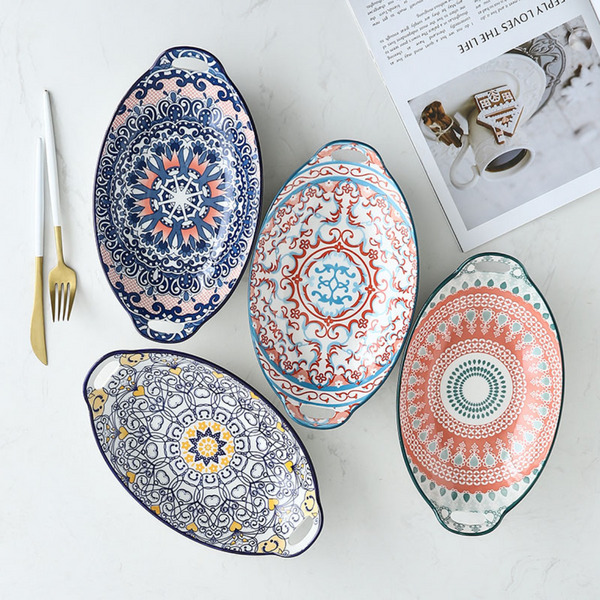 Mandala Long Dish - Ceramic platter, serving platter, fruit platter | Plates for dining table & home decor