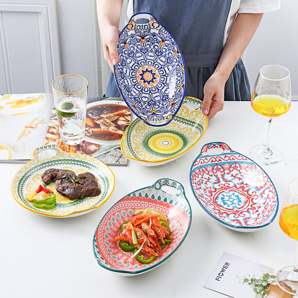 Mandala Long Dish - Ceramic platter, serving platter, fruit platter | Plates for dining table & home decor