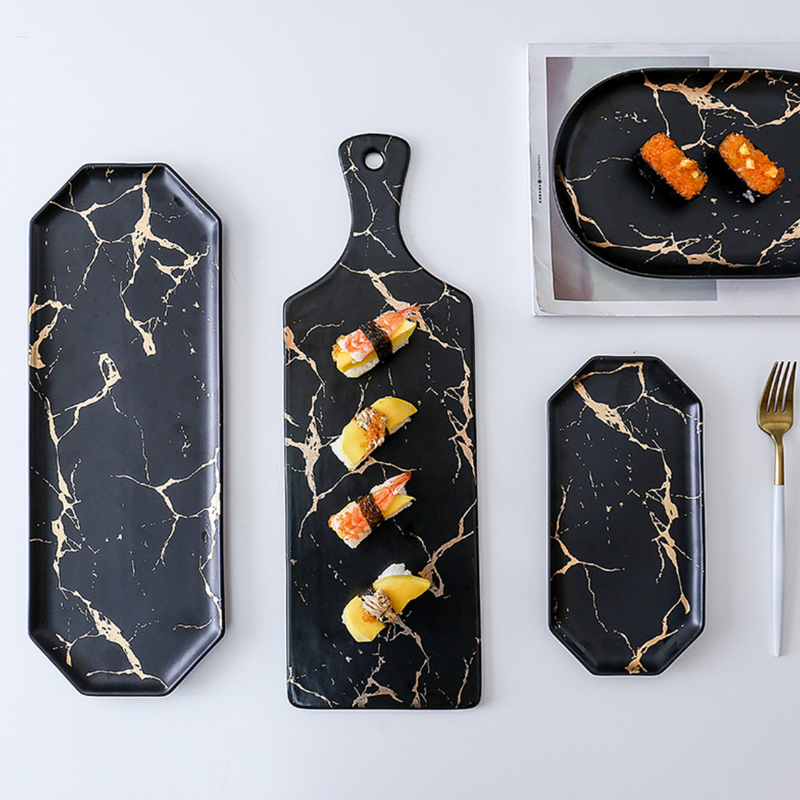 Marble Long Plates - Ceramic platter, serving platter, fruit platter | Plates for dining table & home decor