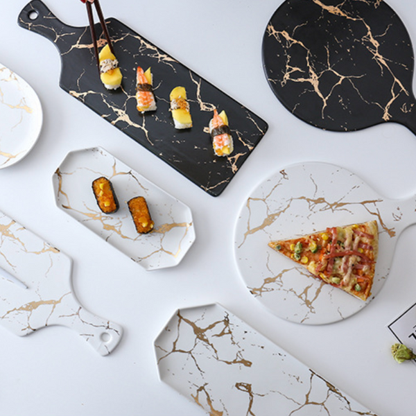 Marble Long Plates - Ceramic platter, serving platter, fruit platter | Plates for dining table & home decor