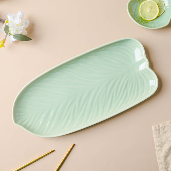 Taro Leaf Platter Large 11.5 Inch - Ceramic platter, serving platter, fruit platter | Plates for dining table & home decor