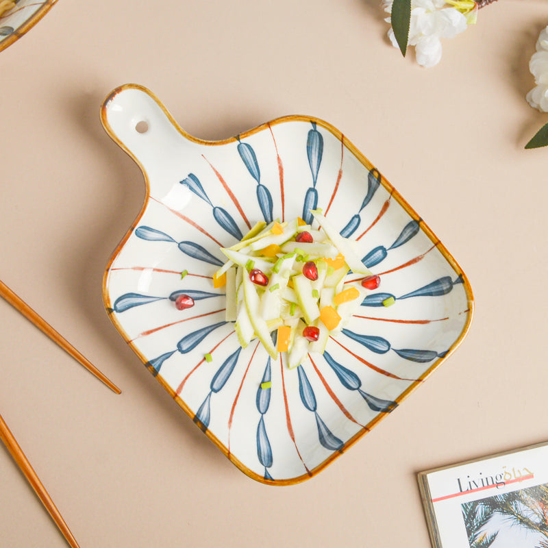 Mizo Teardrop Square Snack Plate With Handle - Ceramic platter, serving platter, fruit platter | Plates for dining table & home decor