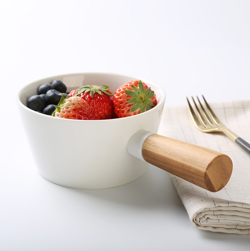 MAGNIFIQUE Bowl With Bamboo Handle Large - Soup bowl, serving bowls, noodle bowl, snack bowl, popcorn bowls | Bowls for dining & home decor