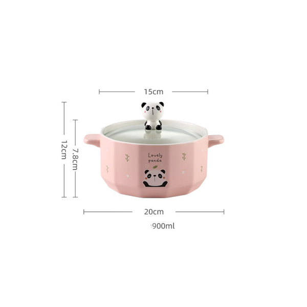 Cute Animal Knob Ceramic Cookware - Serving bowl with lid, ceramic bowls with lids, noodle bowl, bowl with handle | Bowls for dining table & home decor