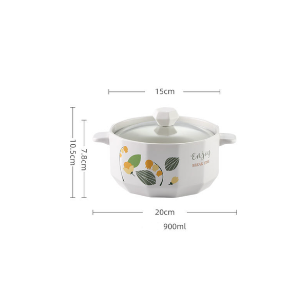 Ceramic Cookware with Lid - Serving bowl with lid, ceramic bowls with lids, noodle bowl, bowl with handle | Bowls for dining table & home decor