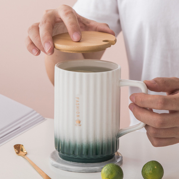 Ceramic Mug with Lid and Spoon