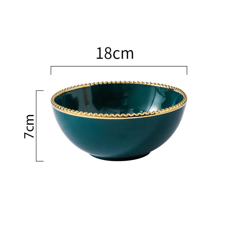 Gold Rim Salad Bowl 800 ml - Bowl, ceramic bowl, serving bowls, noodle bowl, salad bowls, bowl for snacks, large serving bowl | Bowls for dining table & home decor
