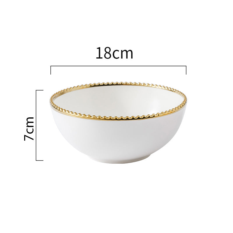 Gold Rim Salad Bowl 800 ml - Bowl, ceramic bowl, serving bowls, noodle bowl, salad bowls, bowl for snacks, large serving bowl | Bowls for dining table & home decor