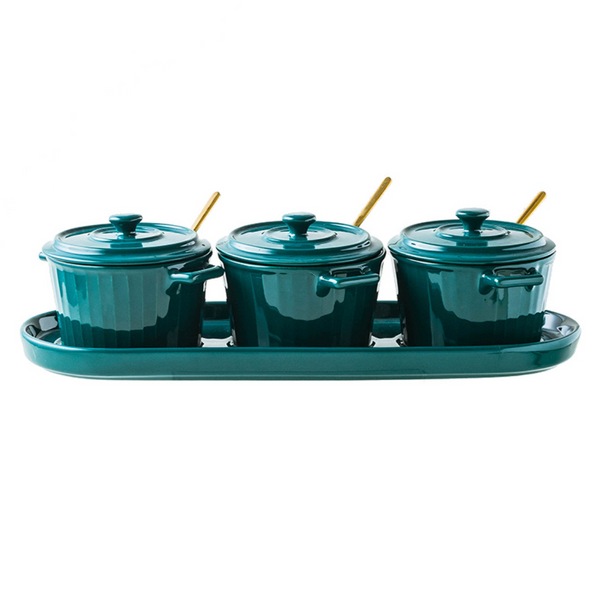 Green Spice Jar Set With Tray