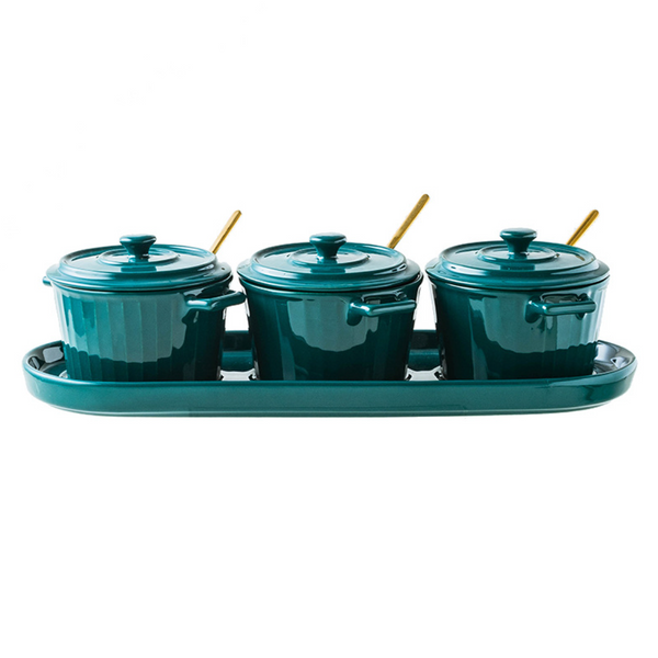 Green Spice Jar Set With Tray - Jar
