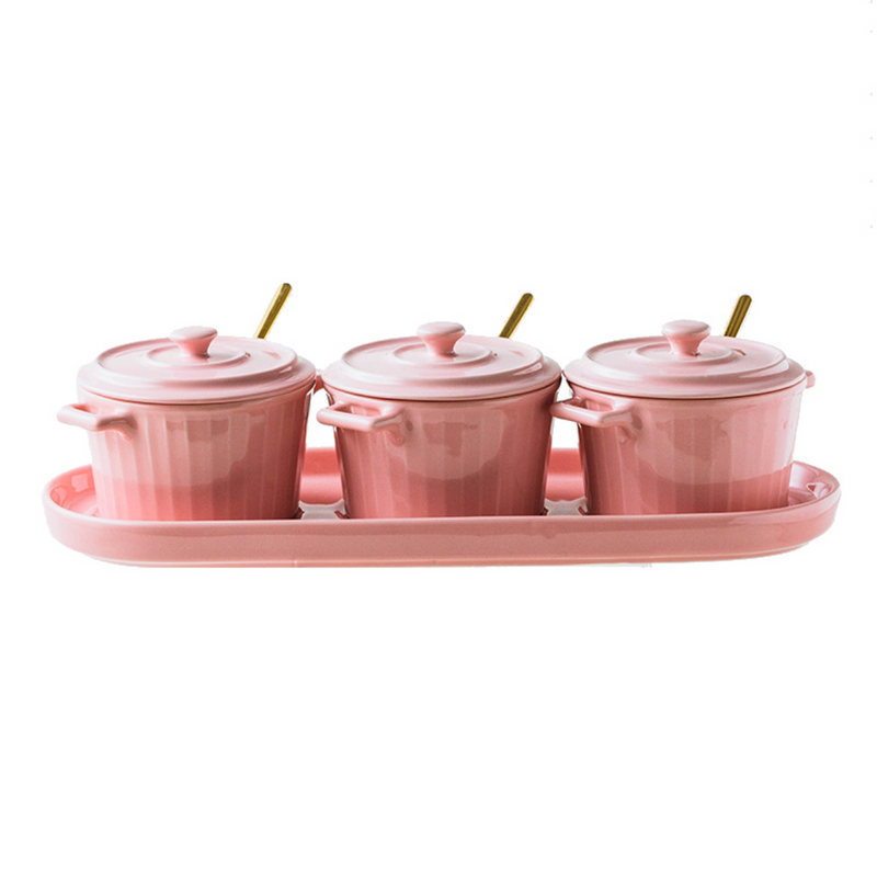 Pink Spice Jar Set With Tray - Jar