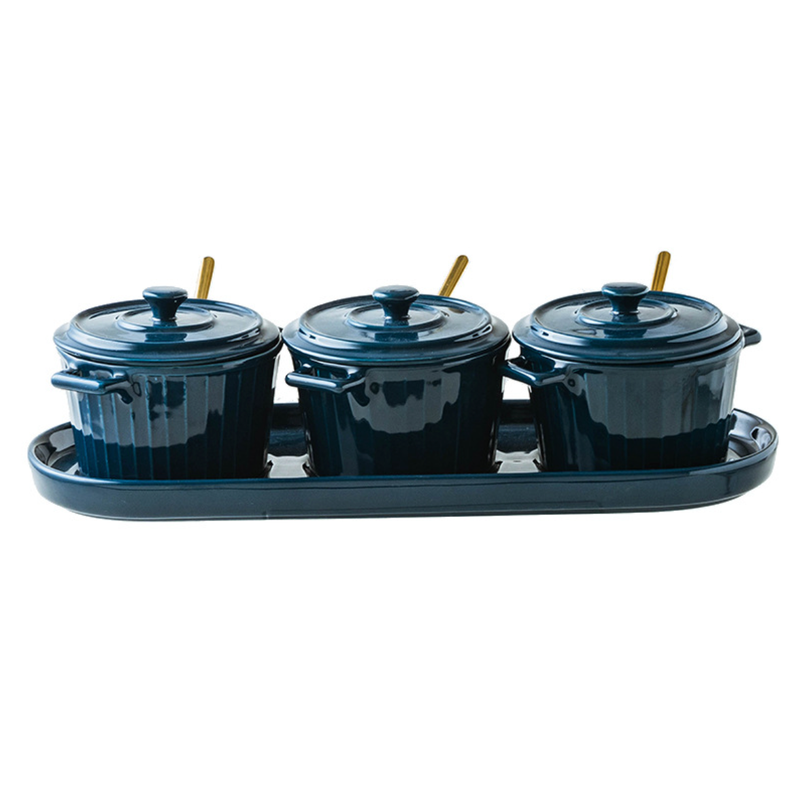 Blue Spice Jar Set With Tray - Jar