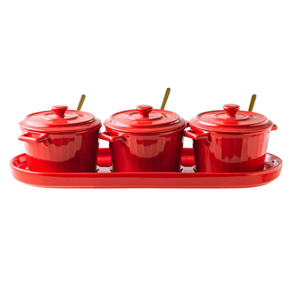 Red Spice Jar Set With Tray - Jar