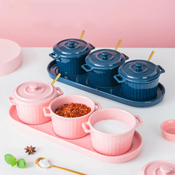 Pink Spice Jar Set With Tray - Jar