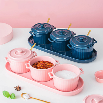 Pink Spice Jar Set With Tray - Jar