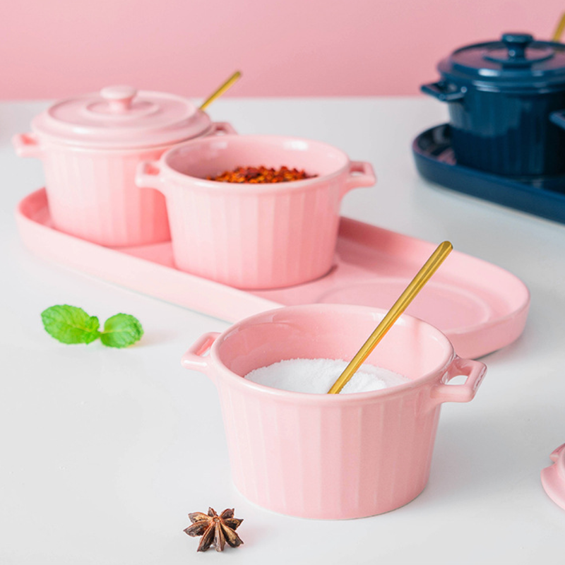 Pink Spice Jar Set With Tray - Jar