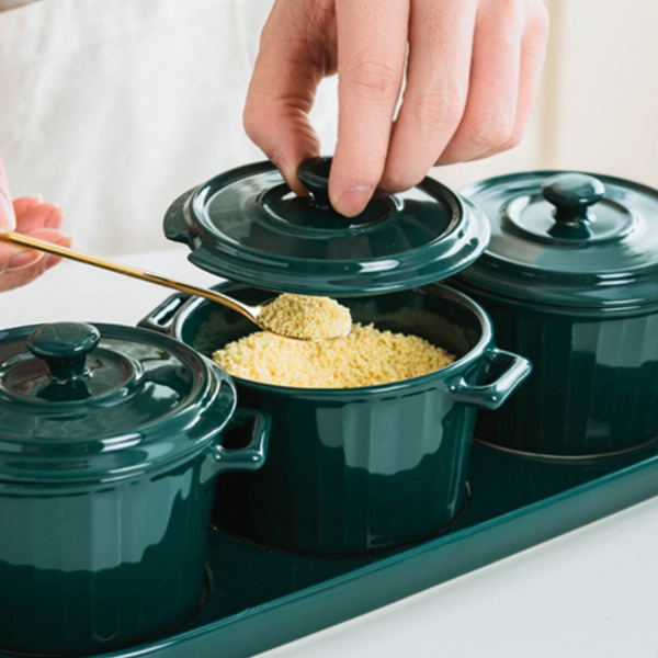 Green Spice Jar Set With Tray