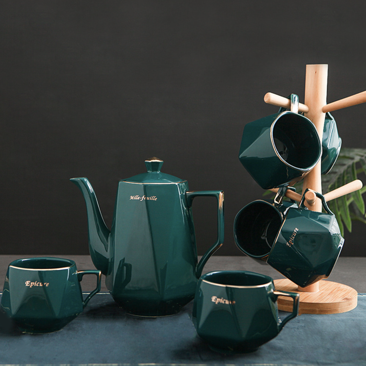 Contemporary Tea Set Green Online - Premium Tea Set | Nestasia