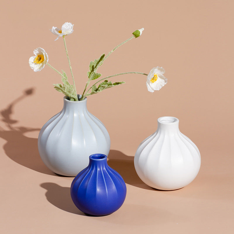 Modern Ribbed Vase - Flower vase for home decor, office and gifting | Home decoration items