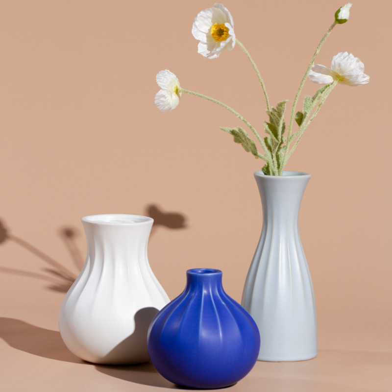 Ribbed Contemporary Vase - Flower vase for home decor, office and gifting | Home decoration items