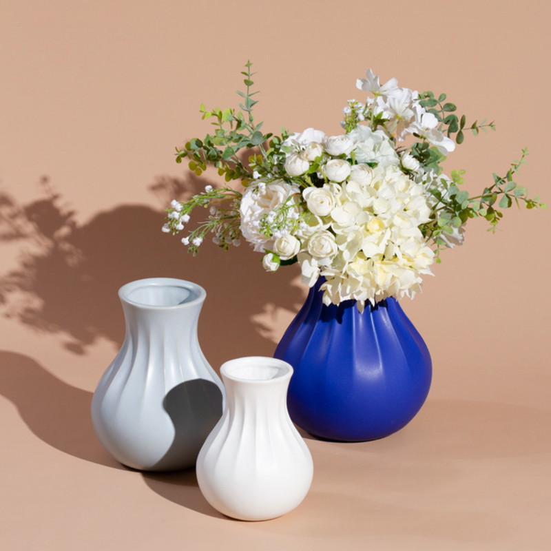 Dark Blue Vase - Ceramic flower vase for home decor, office and gifting | Room decoration items