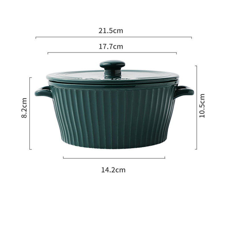 Striped Cooking Pot with Lid - Serving bowl with lid, ceramic bowls with lids, noodle bowl, curry bowl, oven bowl, soup bowl with handle | Bowls for dining table & home decor