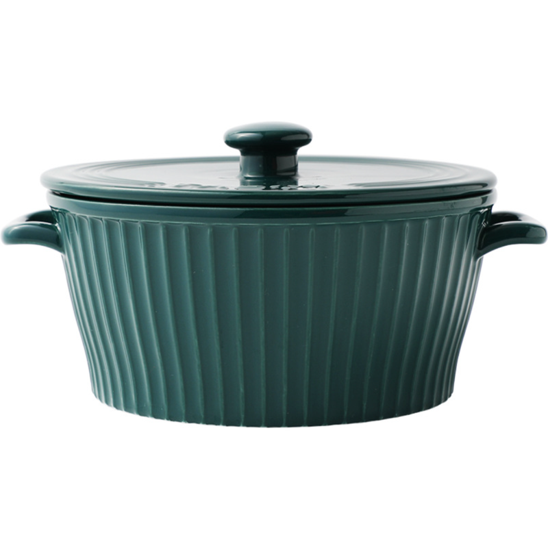 Striped Cooking Pot with Lid - Serving bowl with lid, ceramic bowls with lids, noodle bowl, curry bowl, oven bowl, soup bowl with handle | Bowls for dining table & home decor