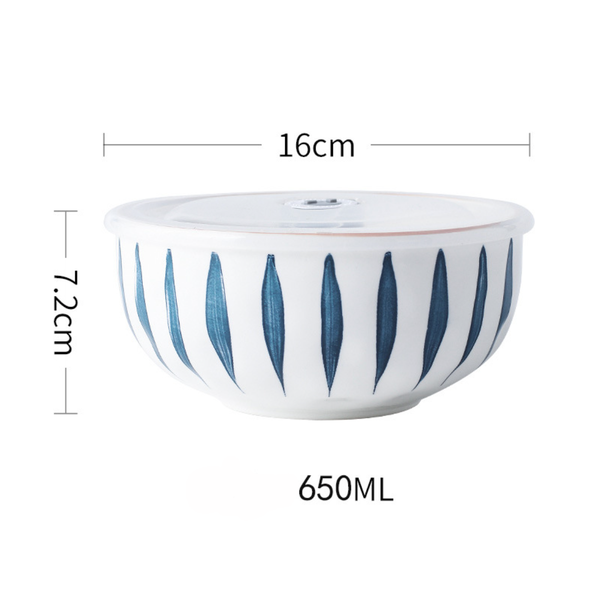 Nitori Teardrop Patterned Ceramic Bowl With Airtight Lid 650ml - Bowl, ceramic bowl, serving bowls, serving bowl with lid, noodle bowl, salad bowls, bowl for snacks, baking bowls, large serving bowl, bowl with handle | Bowls for dining table & home decor