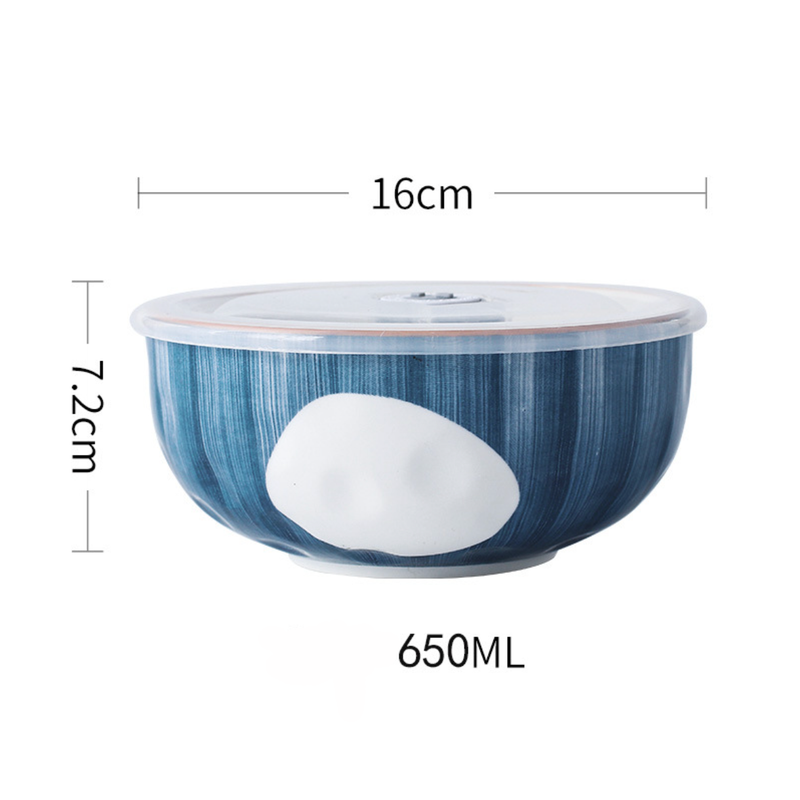 Nitori Dots Ceramic Bowl With Airtight Lid 650ml - Salad bowls, serving bowl with lid, ceramic bowls with lids, noodle bowl, micro oven bowl | Bowls for dining table & home decor