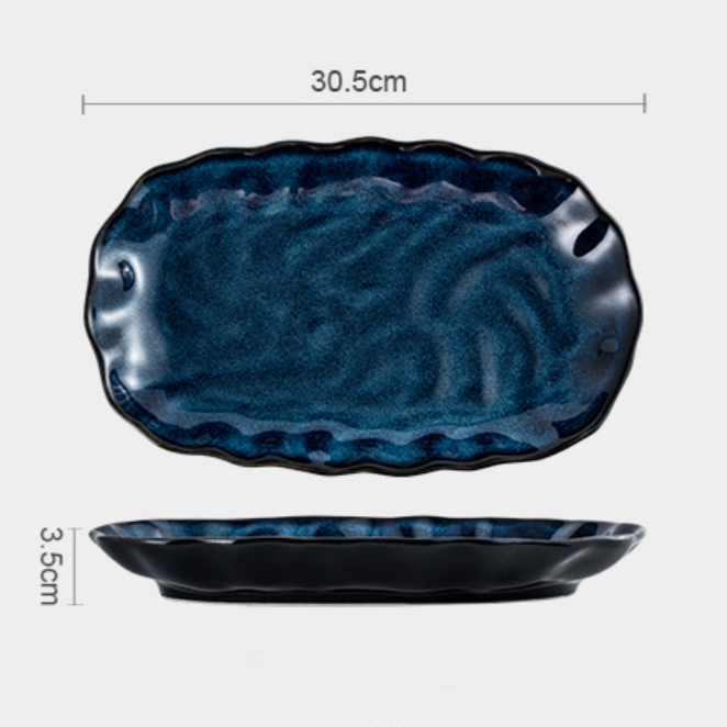 Sapphire Long Plate - Ceramic platter, serving platter, fruit platter | Plates for dining table & home decor