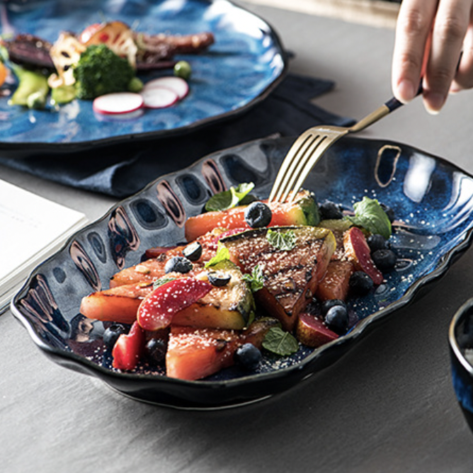 Sapphire Long Plate - Ceramic platter, serving platter, fruit platter | Plates for dining table & home decor