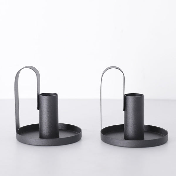 Short Black Candle Holders Set Of 2