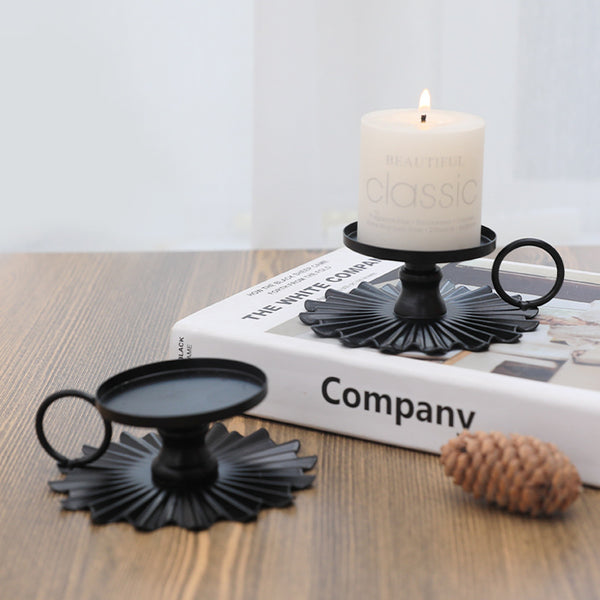 Black Round Candle Stands Set Of 2 - Candle stand | Room decor