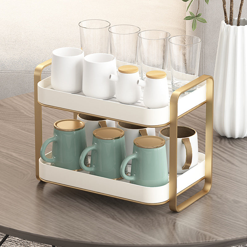 Double Decker Organiser Rack White Gold - Kitchen Organiser
