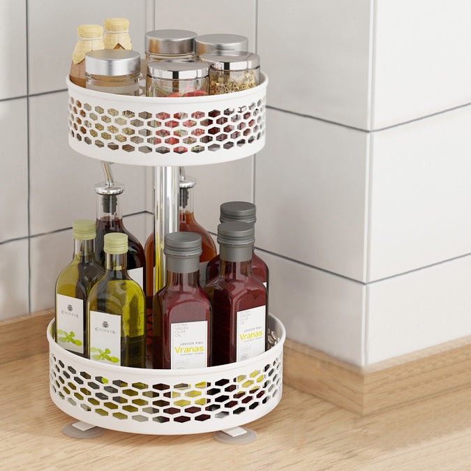 Rotating Metal Storage Rack White - Kitchen Organiser