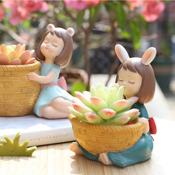Girl With Basket Planter - Indoor planters and flower pots | Home decor items
