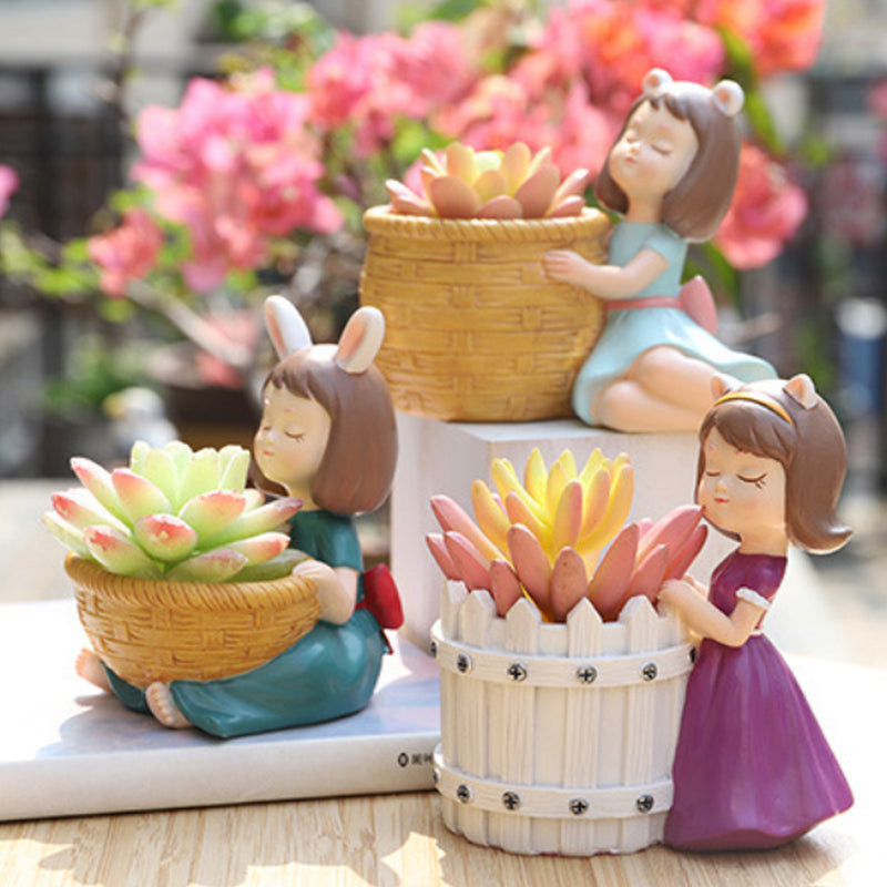 Girl With Basket Planter - Indoor planters and flower pots | Home decor items