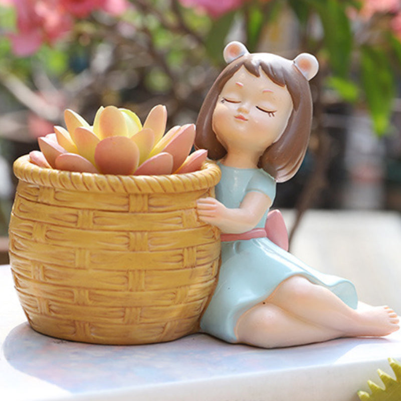 Girl With Basket Planter - Indoor planters and flower pots | Home decor items