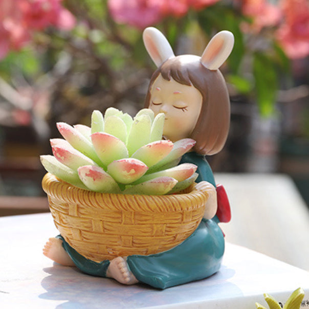 Girl With Basket Planter - Indoor planters and flower pots | Home decor items