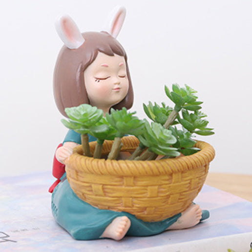 Girl With Basket Planter - Indoor planters and flower pots | Home decor items