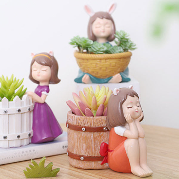 Girl With Basket Planter - Indoor planters and flower pots | Home decor items